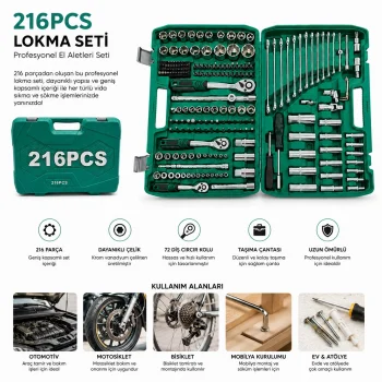 216PCS LOKMA SETİ LOKMA - SOKET - BİTS ADAPTÖR - 3AD.CIRCIR KOLU PLASTİK ÇANTALI (5047)
