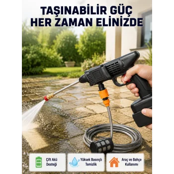 21V Akülü Basınçlı Yıkama Makinesi Çift Akülü ve Hızlı Şarj Özellikli