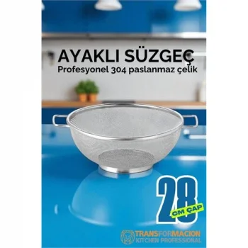 28 cm Süzgeç - Makarna Süzgeci Pirinç Meyve Süzgeci 304 Paslanmaz Çelik