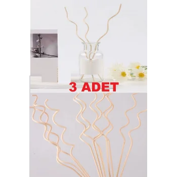 3 Adet Dalgalı Model Aromaterapi Dağıtıcı Rattan Sopa- Ev Dekor Şişe - Koku Yağı Ahşap Difüzör Çubuk
