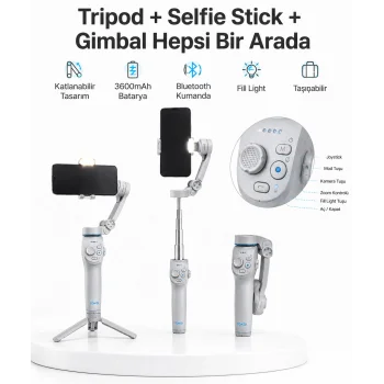 3 Eksen Telefon Gimbal Stabilizer Yapay Zeka Takipli Katlanabilir Dahili Dolgu Işıklı Video Sabitleyici