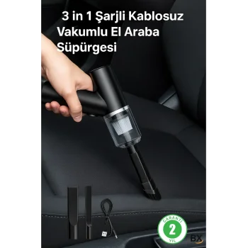 3 İn 1 Şarjlı Kablosuz Vakumlu El Araba Süpürgesi Araç Ev Ofis Süpürgesi