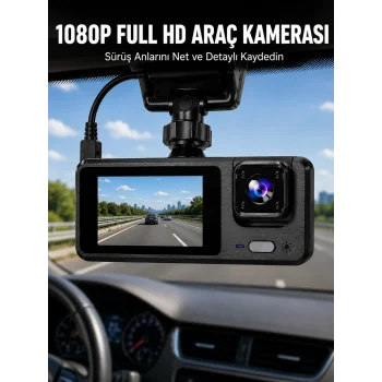 3 Kanallı Araç Kamerası – Full HD 1080P Kayıt, 2” Ekran, Park Gözetimi Desteği Yeni Nesil