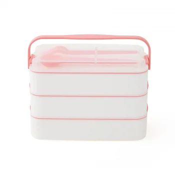 3 Katlı Kulplu Beslenme Kabı  Diyet Sefer Tası Saklama Kabı Çatal Kaşıklı