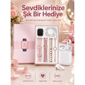 3 Kordonlu Dokunmatik Ekran Akıllı Saat ve 2.Nesil Kablosuz Bluetooth Kulaklık ANC/ENC