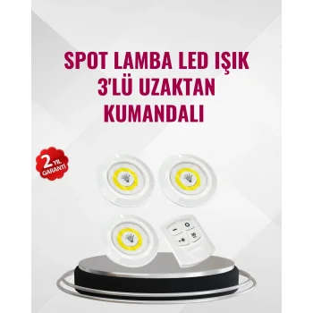 3 Lü Pilli Kablosuz Led Spot Lamba Seti Kumandalı Kolay Montaj Aydınlatma