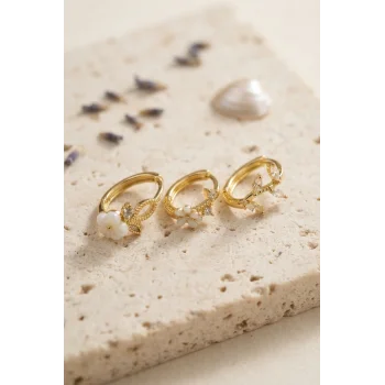 3 lü Set Çiçek Model Gold Renk Kadın Küpe