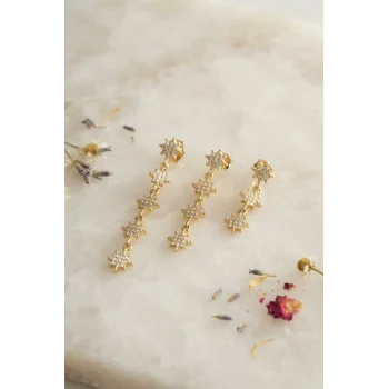 3 lü Set Küpe Gold Renk Kutup Yıldızı Detaylı