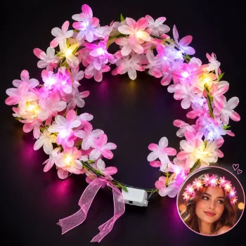 3 Modlu Işıklı Çiçekli Taç – Pembe (5047)