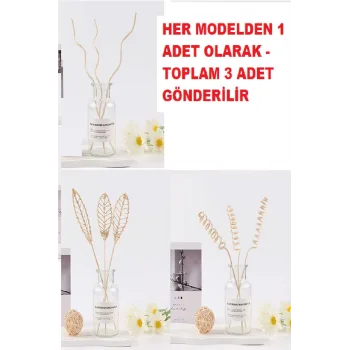 3 Tek Adet 3 Model Aromaterapi Koku Dağıtıcı Rattan Şişe Ahşap Difüzör Çubuk (Spiral-Yaprak-Dalgalı)