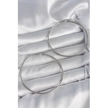 316 Çelik Gümüş Renk 63 mm Halka Model Kadın Küpe