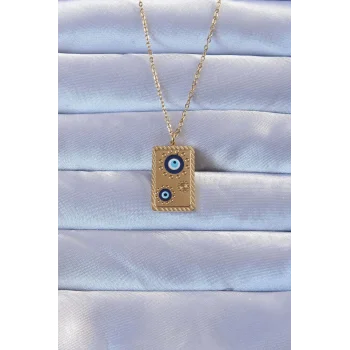 316L Altın Renk İşlemeli Nazarlı Vintage Kolye