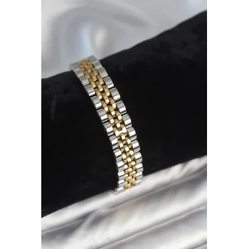 316L Çelik 12 mm Kalınlıkta Gold ve Gümüş Renkli Erkek Bileklik
