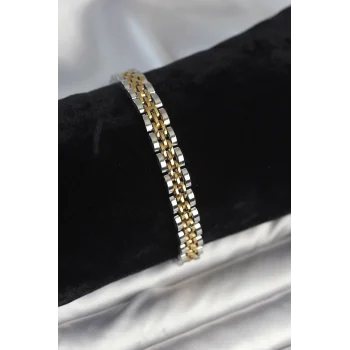 316L Çelik 7 mm Kalınlıkta Gold ve Gümüş Renkli Erkek Bileklik
