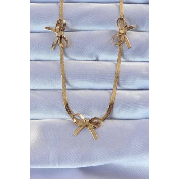 316L Çelik Altın Renk İtalyan Zincirli Fiyonk Kolye