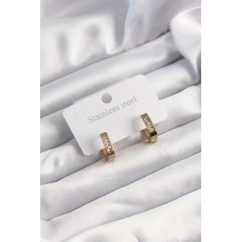 316L Çelik Altın Renk Zirkon Taşlı Halka Model Küpe