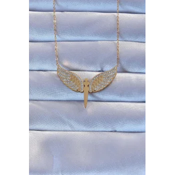 316L Çelik Altın Renk Zirkon Taşlı Mikail Kolye