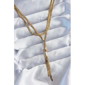 316L Çelik Gold Renk 2li İtalyan Zincir Asansör Model Sallantı Detay Kadın Kolye