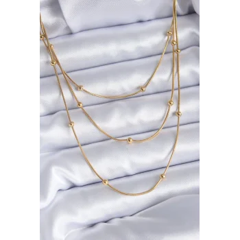 316L Çelik Gold Renk 3lü Minimal Toplu Kadın Kolye