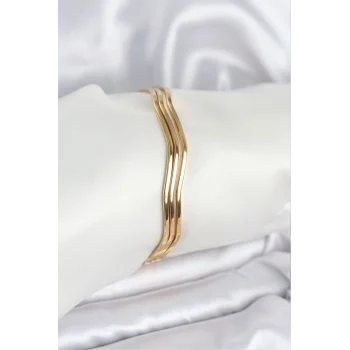 316L Çelik Gold Renk 65 mm Ajda Zikzak Model 3lü Kadın Bileklik