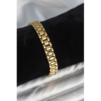 316L Çelik Gold Renk 9 mm Kalınlık Erkek Bileklik