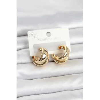 316L Çelik Gold Renk Asimetrik Halka Model Kadın Küpe