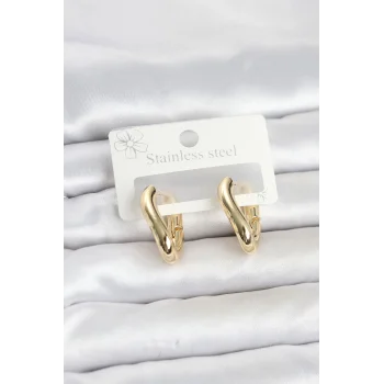 316L Çelik Gold Renk Asimetrik Halka Model Kadın Küpe