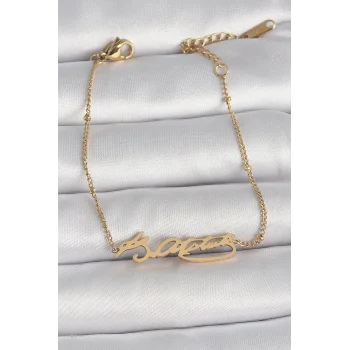 316L Çelik Gold Renk Atatürk İmza Model Kadın Bileklik
