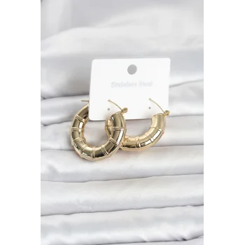 316L Çelik Gold Renk Bambu Model Halka Kadın Küpe
