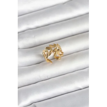316L Çelik Gold Renk Başak Figür Kadın Yüzük
