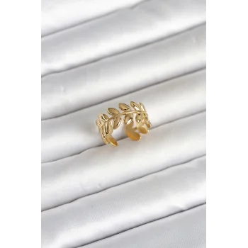 316L Çelik Gold Renk Başak Form Kadın Yüzük