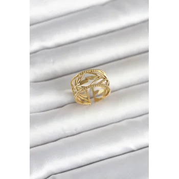 316L Çelik Gold Renk Başak Model Kadın Yüzük