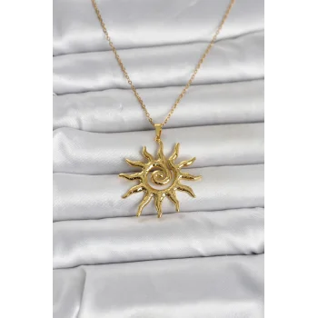 316L Çelik Gold Renk Bohem Güneş Model Kadın Kolye