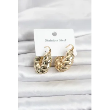316L Çelik Gold Renk Bombeli Halka Model Kadın Küpe