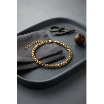 316L Çelik Gold Renk Box Zincir Model Erkek Bileklik