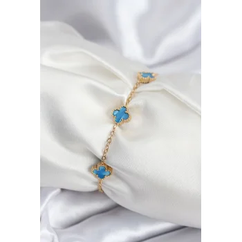 316L Çelik Gold Renk Buz Mavisi Baby Boy Yonca Kadın Bileklik