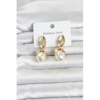 316L Çelik Gold Renk Çiçek Model Kadın Küpe