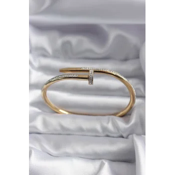 316L Çelik Gold Renk Çivi Model Zirkon Taş Detay Kadın Bileklik