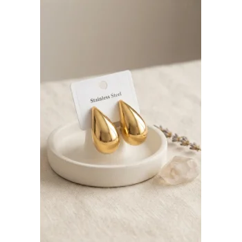 316L Çelik Gold Renk Damla Model Küpe