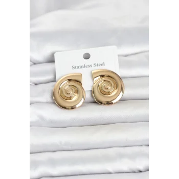 316L Çelik Gold Renk Deniz Kabuğu Form Kadın Küpe