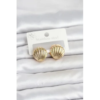 316L Çelik Gold Renk Deniz Kabuğu Model Kadın Küpe