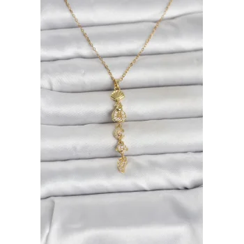 316L Çelik Gold Renk Deniz Temalı Y Model Zirkon Taşlı Kadın Kolye