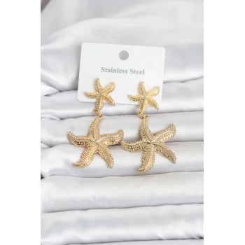 316L Çelik Gold Renk Deniz Yıldızı Model Kadın Küpe
