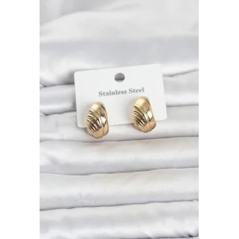 316L Çelik Gold Renk Desenli Yarım Halka Model Kadın Küpe