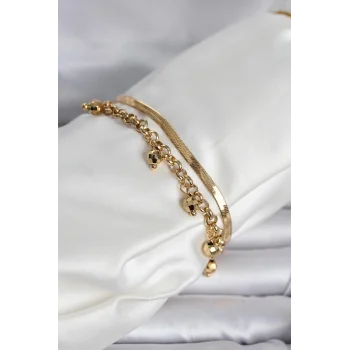316L Çelik Gold Renk Dorika ve İtalyan Zincirli Model Kadın Bileklik