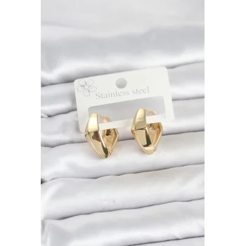 316L Çelik Gold Renk Elmas Model Halka Kadın Küpe
