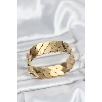 316L Çelik Gold Renk Ezme Zincir Model Kadın Kelepçe Bileklik
