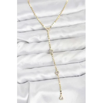 316L Çelik Gold Renk Ezme Zincir Model Y Kadın Kolye