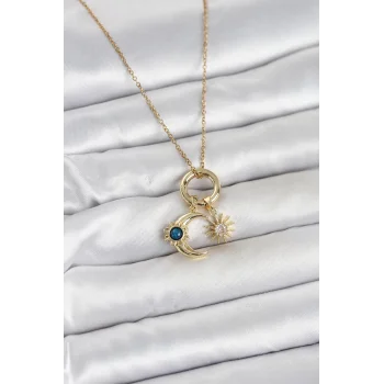 316L Çelik Gold Renk Gece Gündüz Tema Charmlı Kadın Kolye