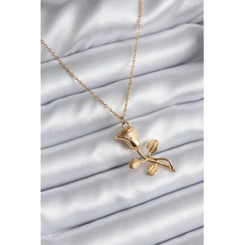 316L Çelik Gold Renk Gül Model Kadın Kolye